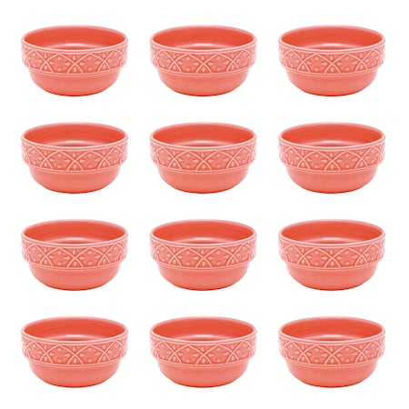 Manhattan Comfort Mendi 12 Large 16.91 oz. Dinner Soup Bowls in Coral 2-NM05-7307